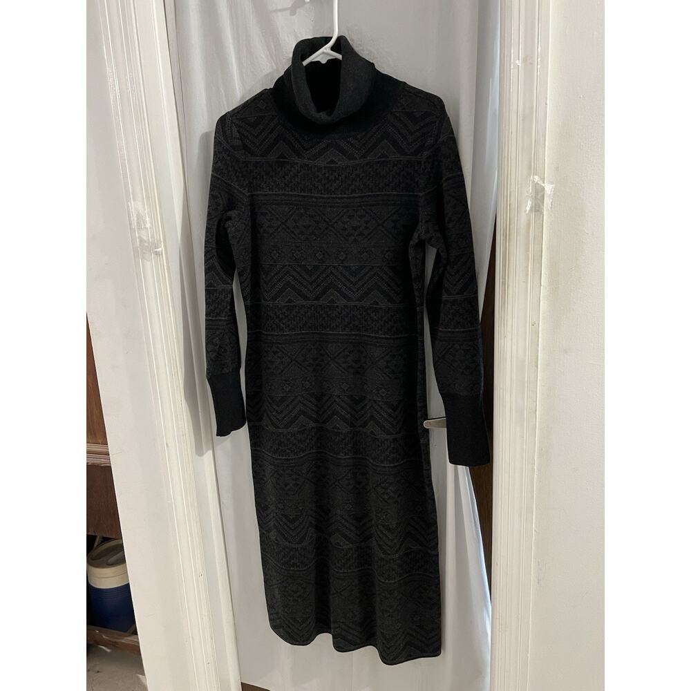 Prana Charcoal And Black South Rock Wool Blend Midi Sweater Dress Sz M